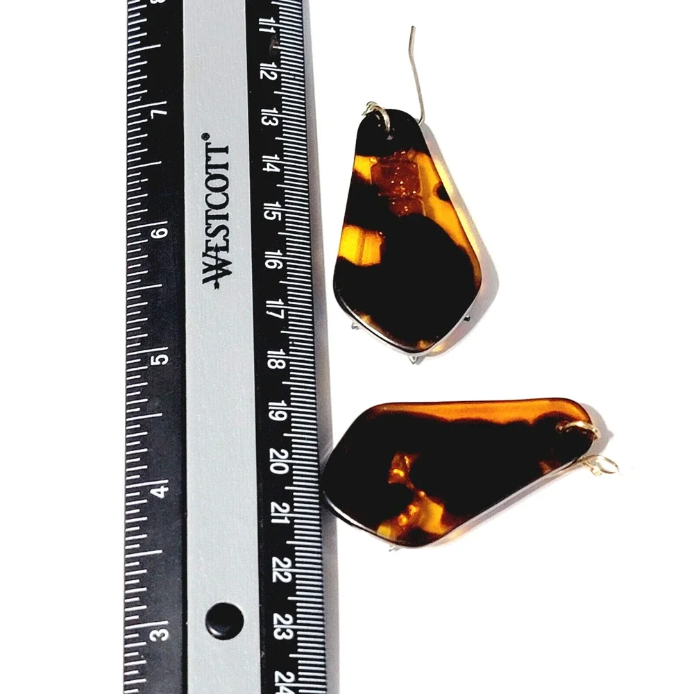 Contemporary Dangle Pierced Earrings‎ 2.5” Bejeweled Tortoise Lucite Diva KP-73